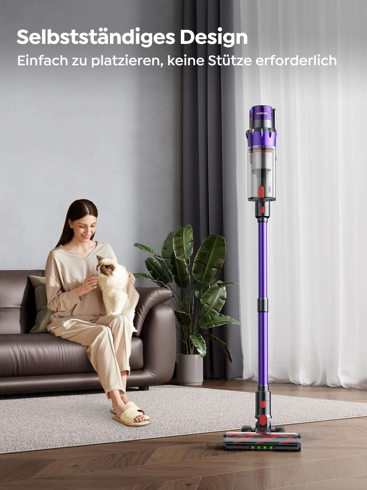 SMOTURE Akku Staubsauger, 600W, 50KPA, kabellos, 65 Min Laufzeit